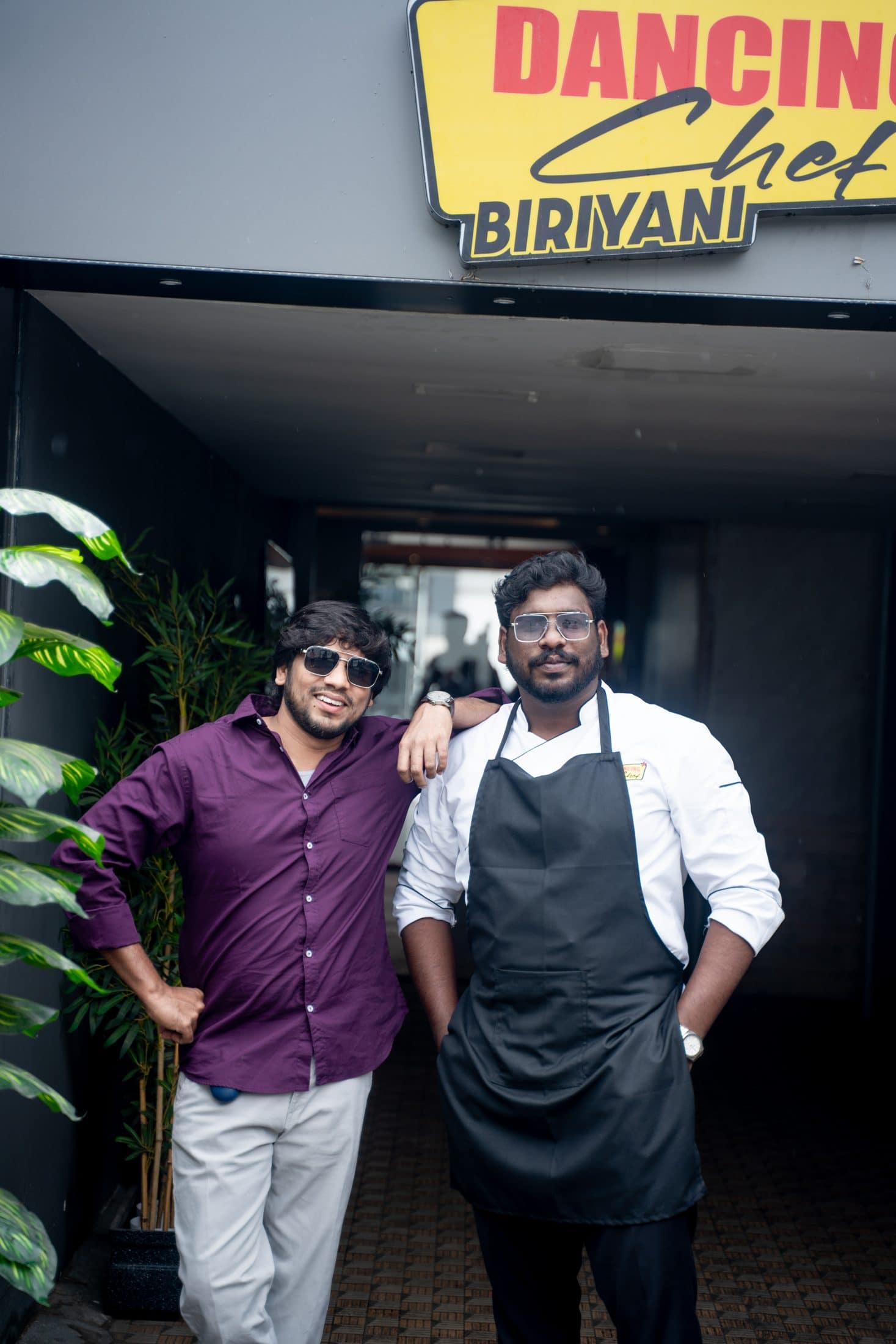 Sapthagiri M and Venkatesan M, the brothers who founded Dancing Chef Biriyani, outside the restaurant